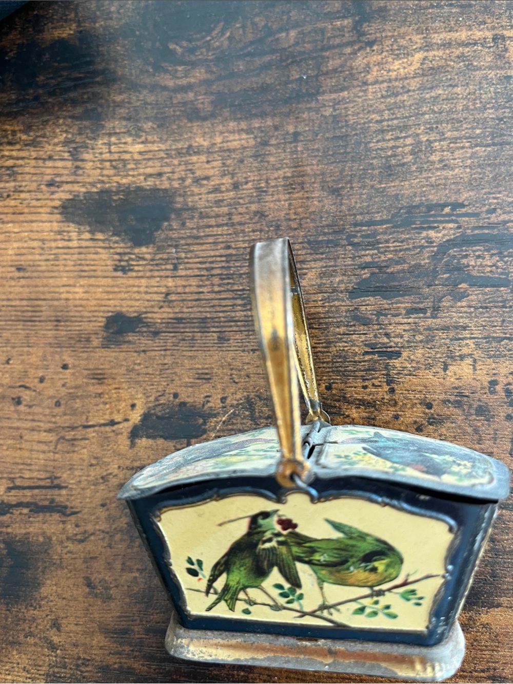 Hand-Painted Bird Decorative Home Art Box - Green antique